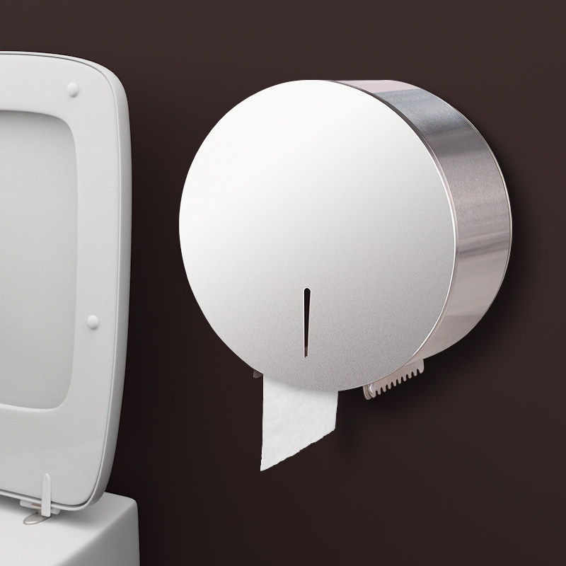 304 stainless steel large roll tissue box wall-mounted toilet powder room large roll toilet paper tube shopping mall large roll tissue holder
