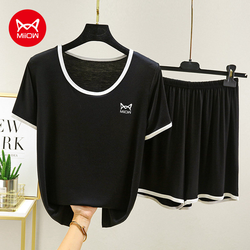 Cat person Modale sleepwear suit women's summer big code 2023 new extras for home wear short sleeve shorts Two sets-Taobao