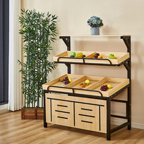 Supermarket shelf display rack multifunctional fruit shelf vegetable shelf steel wood shelf fruit shop wooden cake rack milk