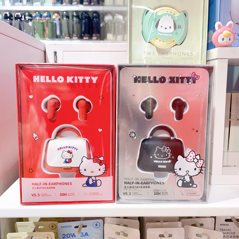 Miniso Hello Kitty Red and White Series Bag-Style Semi-In-Ear Tws Wireless Bluetooth Headphones Miniso Hello Kitty Red and White Series Bag-Style Semi-In-Ear Tws Wireless Bluetooth Headphones