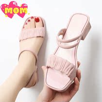 Middle-aged mother sandals Summer womens low heel flat bottom French style Roman fashion wines heel-lined with single shoes