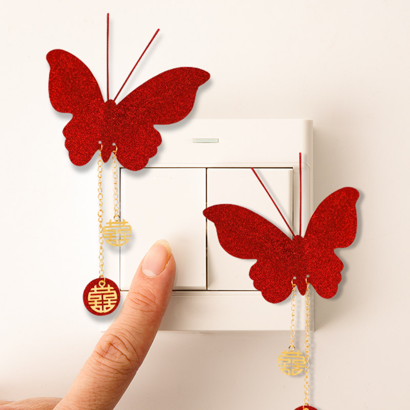 Wedding Room Stereopsis Red Butterfly Pendant Decoration Wedding Celebration Items Big Full Wedding Bedroom Living Room Switch Fabric Stickyat