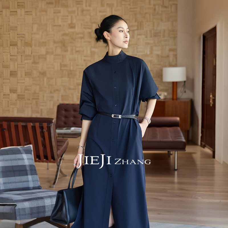 Zhang Qi Jieji Zhang【Late Autumn Station】Autumn Shirt-Style Dress Navy Blue Trench Coat Jacket Zhang Qi Jieji Zhang【Late Autumn Station】Autumn Shirt-Style Dress Navy Blue Trench Coat Jacket