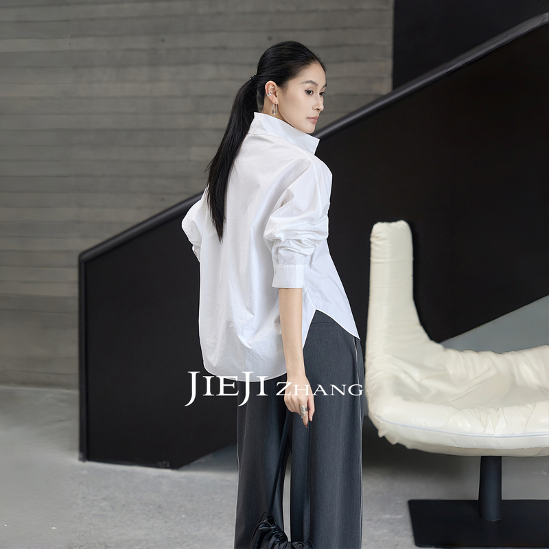 Zhang Qi Jieji【Qingfeng Jianzhi】High-End Vintage Pure Cotton Breathable Anti-Pua White Shirt with a Turn-Down Collar for Women