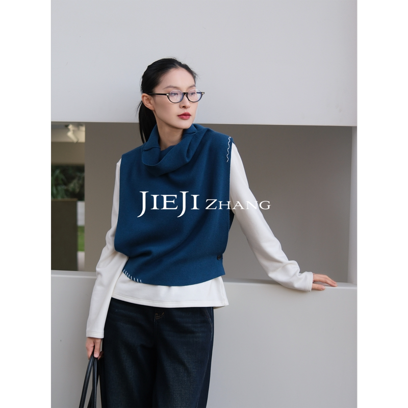 Zhang Qi Jieji Spring High-End Turtleneck Knitted Vest Layered with Wool Vest Sleeveless Top Zhang Qi Jieji Spring High-End Turtleneck Knitted Vest Layered with Wool Vest Sleeveless Top