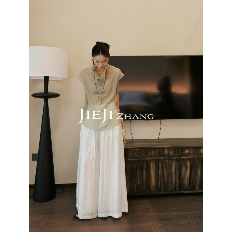 Zhang Qi Jieji【Qingyan】Summer Acetate Skin-Friendly Slimming Design Versatile Three-Dimensional Swing Collar Sleeveless Vest
