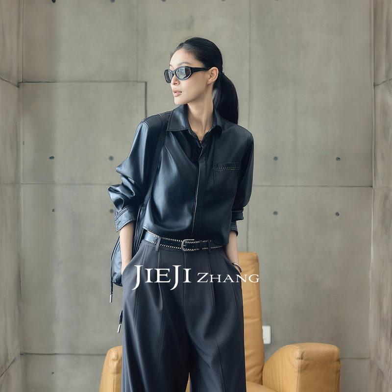 Zhang Qi Jieji Autumn New Vintage Motorcycle Jacket Leather Short Coat Stylish Slim Fit Leather Shirt Top Zhang Qi Jieji Autumn New Vintage Motorcycle Jacket Leather Short Coat Stylish Slim Fit Leather Shirt Top