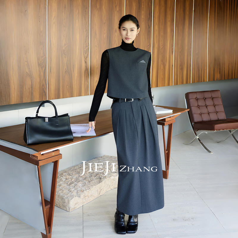 Zhang Qi Jieji Zhang【Order Reconstruction】Autumn Vest and Skirt Two-Piece Set, Old Money Gray Suit