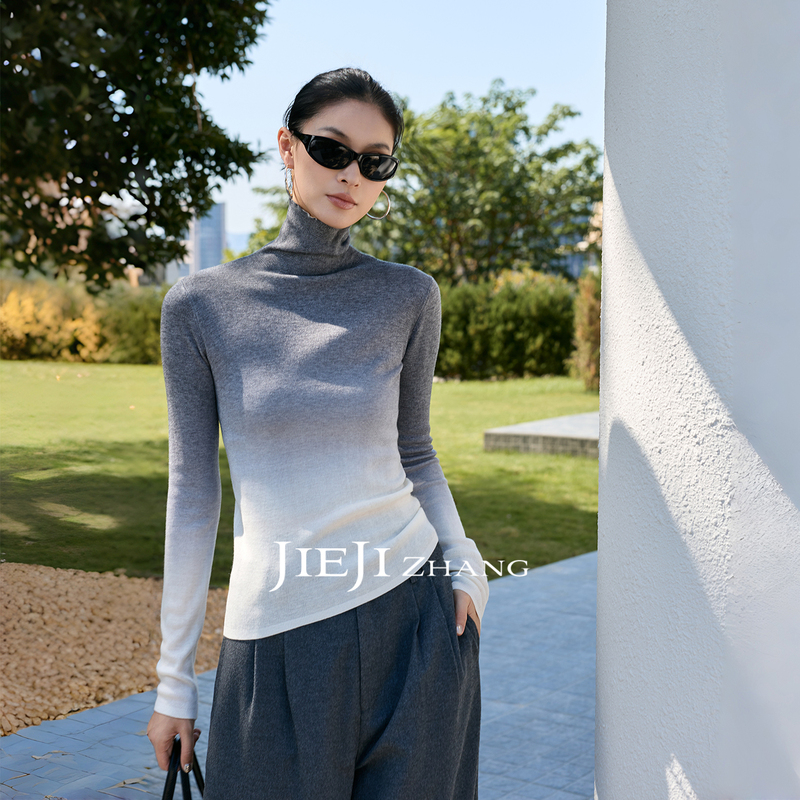 Zhang Qi Jieji【Autumn Rain Like Gauze】Winter Mercerized Sheep Wool Base Layer Turtleneck Gradient Tie-Dye Knitwear