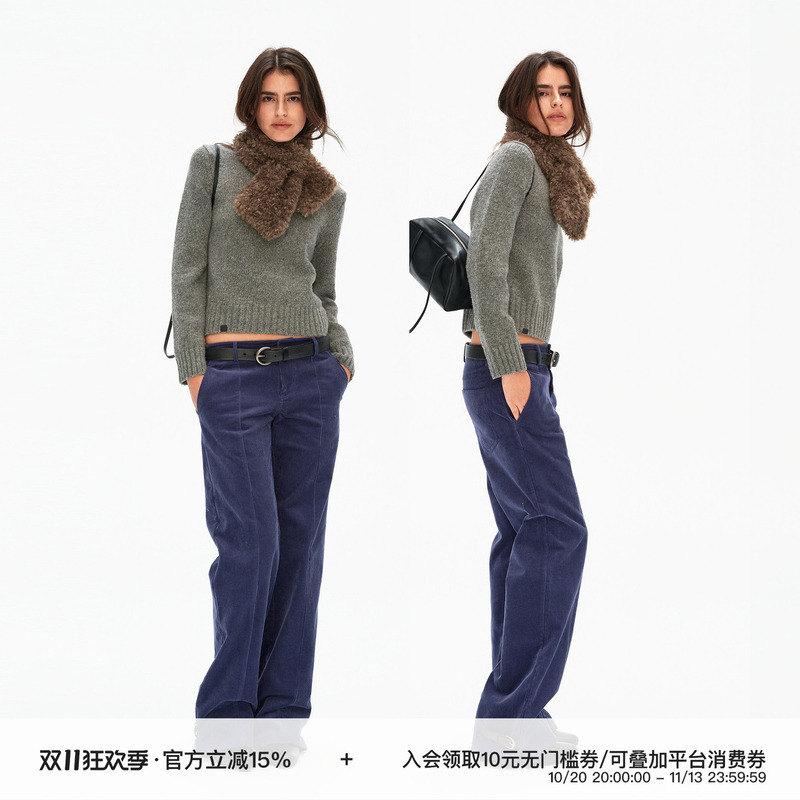 Curri and 100% Wool Round Neck Relaxed Versatile Knit Sweater with Ribbed Edges Long Sleeve Sweater Top