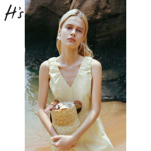 [Off-Season Clearance] Hs Outlet French-Style Sleeveless Dress, Summer Salt-Style Vacation Look, Pleated Waist-Cinching Tank Dress