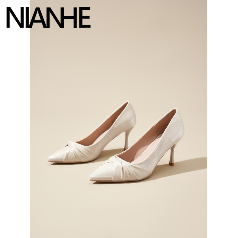 Nianhe~ Satin High-Heeled Shoes for Women with Thin Heels and Pointed Toes, Perfect for Dresses, Comfortable and Beautiful French-Style Bridesmaid Shoes, Wedding Shoes Nianhe~ Satin High-Heeled Shoes for Women with Thin Heels and Pointed Toes, Perfect for Dresses, Comfortable and Beautiful French-Style Bridesmaid Shoes, Wedding Shoes