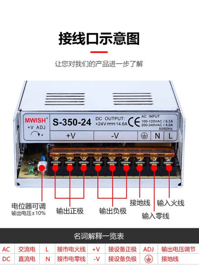 Блок питания Mingwei 220В на 5В/12В/24В/36В/48В, импульсный преобразователь постоянного тока, модуль трансформатора S-350W40A