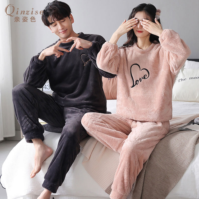 Couple's Pajamas for Autumn and Winter, Thickened Coral Fleece, Men's and Women's Flannel, Warm, Cute Cartoon, Large Size Loungewear Set Couple's Pajamas for Autumn and Winter, Thickened Coral Fleece, Men's and Women's Flannel, Warm, Cute Cartoon, Large Size Loungewear Set