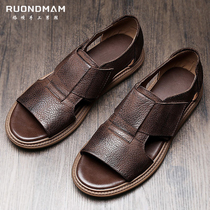 RUONDMAM leather mens sandals outer breathable casual leather sandals and slippers summer new high-end Roman shoes