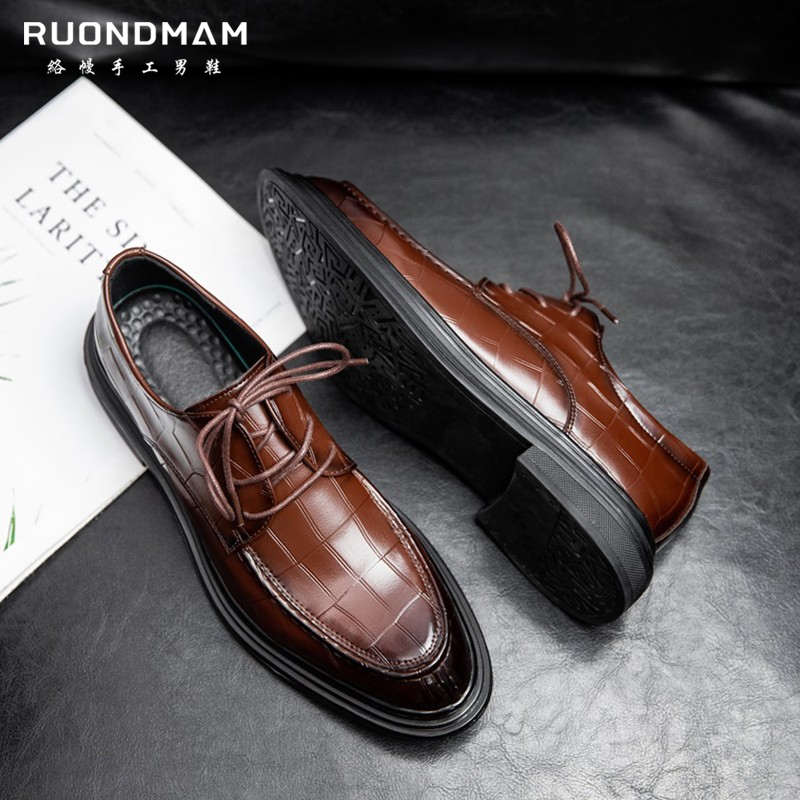 RUONDMAM casual leather shoes men's formal wear business inner heightening men's shoes British leather wedding groom shoes Derby shoes