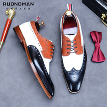 RUONDMAM summer new brogue shoes carved mens shoes 2022 British color matching business formal casual leather shoes