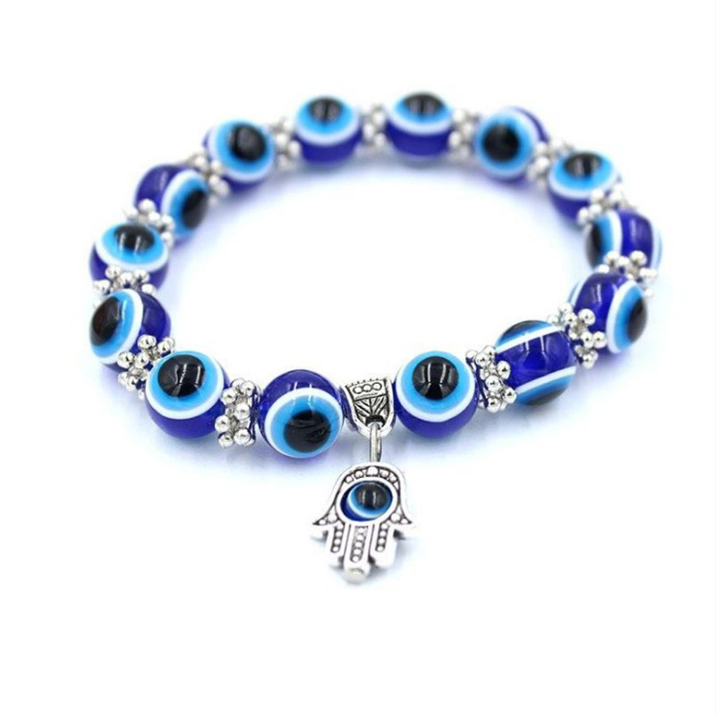 Temperament Bracelet, Vintage Blue Eye Beads, Hand of Fatima, Devil's Eye, Lucky Bracelet