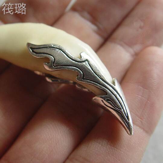 Rafulu tibetisches Silber-Zahnspitzen-Set, Wolfszahn-Anhänger, Herren- und Damen-Halskette, authentische Tasche, schwarzer Hundezahn-Anhänger, Zahnspangen knacken nicht die Persönlichkeit