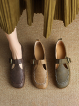 (Italy~Karen·Oli) Mary Jane Shoes Hollow Small Leather Shoes Soft Surface Soft Sole Genuine Leather Oxford Shoes Women 2