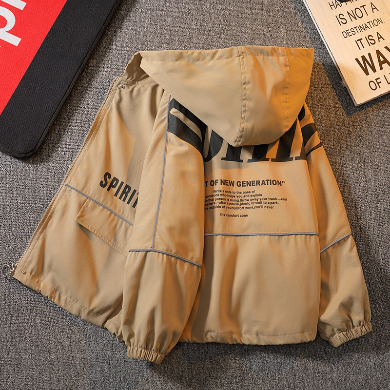 Children's clothes boy thin coat spring autumn money 2023 new CUHK Fairy Fried Street Jacket Boy Spring Clothing with cap windsuit 