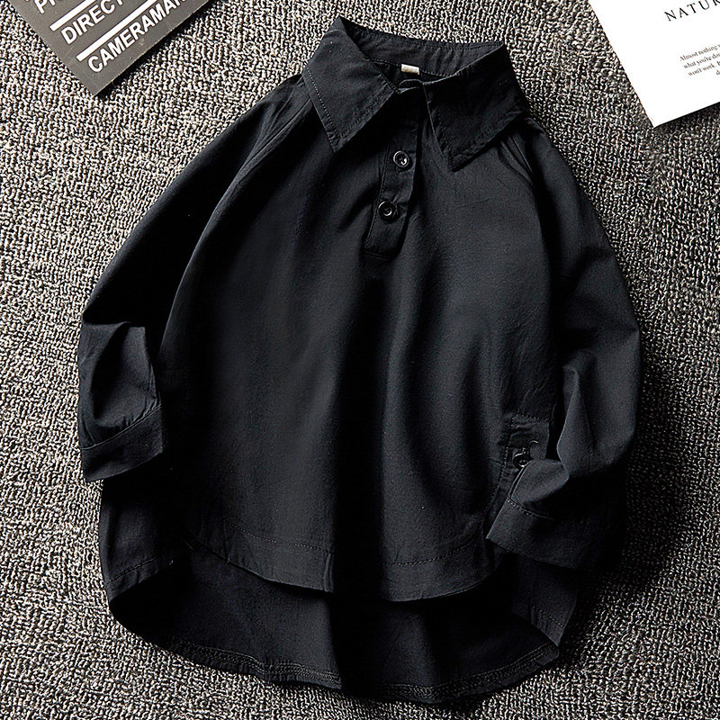Boys shirt cotton spring and autumn 2022 new Korean version of the big boy black autumn boy children's autumn shirt trend
