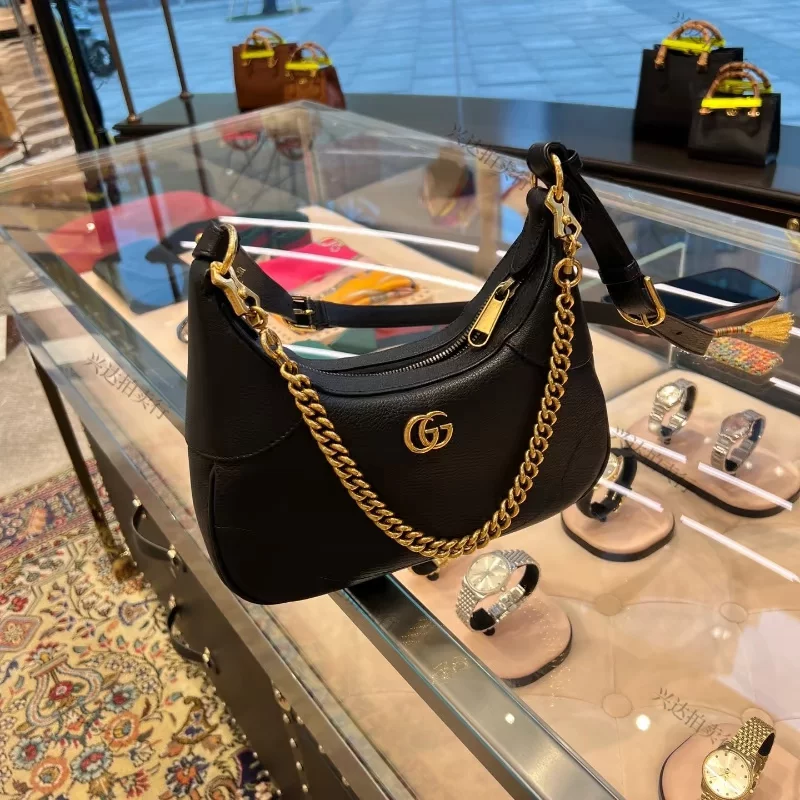 Gucci, лампа луна, кожаная сумка через плечо с одним ремнем, натуральная кожа, сумка на цепочке