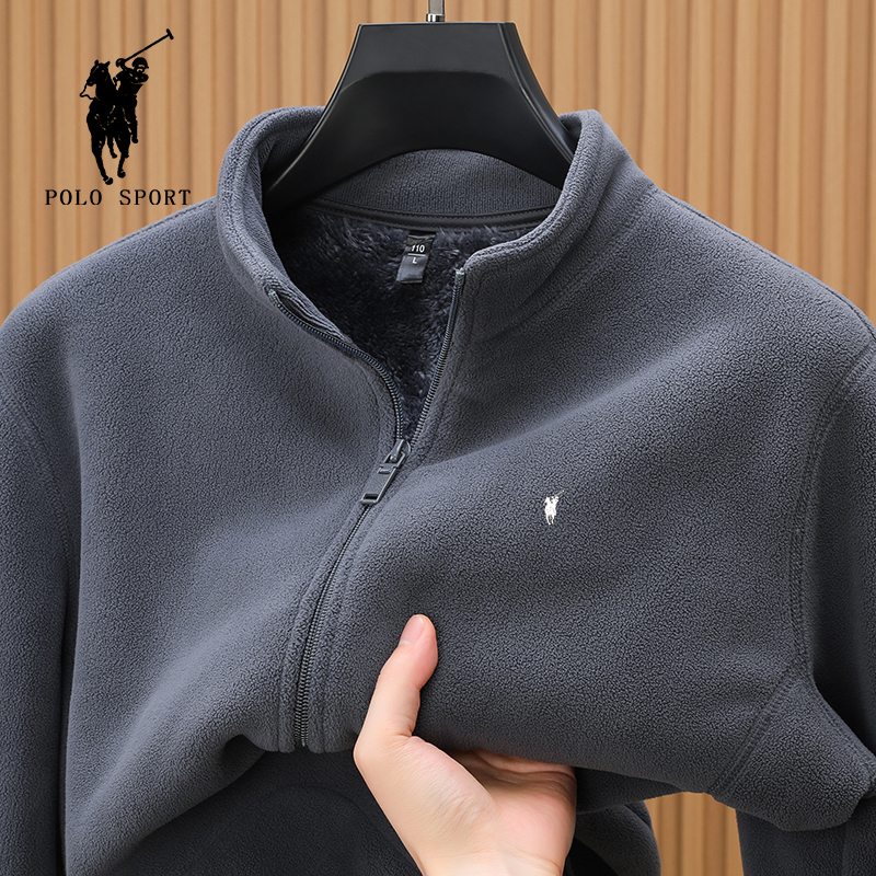 Polo Sport Fleece Jacket for Men, Autumn and Winter, Double-Sided Fleece, Fleece-Lined, Stand-Collar Jacket