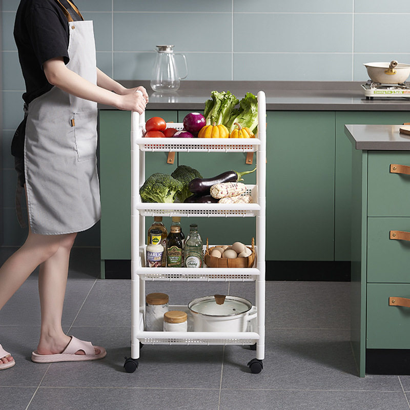 Multifunctional shelf kitchen multi-layer movable cart vegetable basket floor-to-ceiling slotted sundries storage shelf shelf