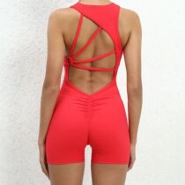 Seamless Yoga Jumpsuits Sports Fitness Pleated Peach