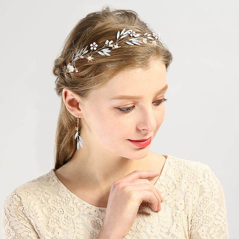 Protein glass headdress gold flowers crystal wedding dress accessories with bride jewelry