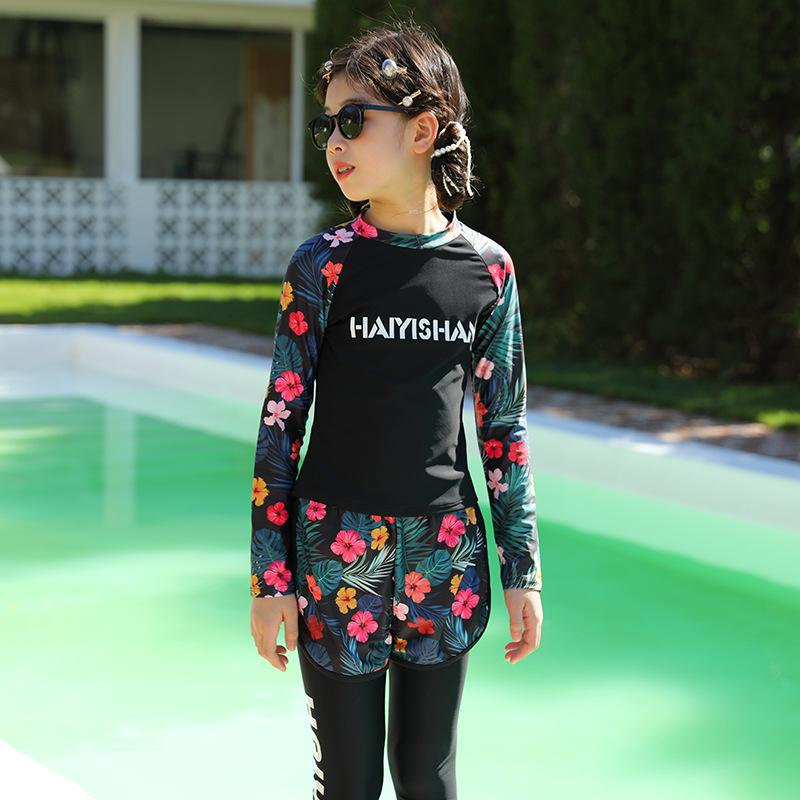 Split Long Sleeve Swimsuit Swimsuit New Long Pants Sunscreen Female Diving Swimsuit Sports slim conservative 2022 CUHK-Taobao