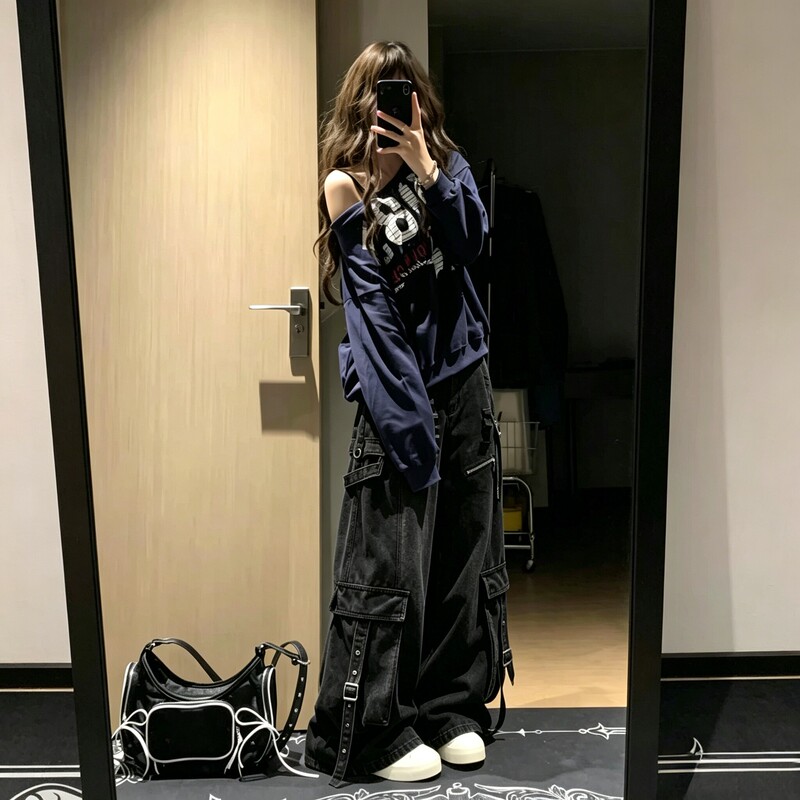 American-Style Heavy-Duty Deconstructed Ribbon Workwear Jeans for Men and Women, Summer Trendy High-Street Brand, Large Pockets, Loose Fit, Ripped Long Pants