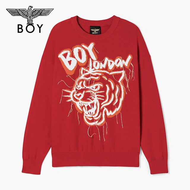 ເສື້ອກັນໜາວ ຍີ່ຫໍ້ BOYLONDON ຍີ່ຫໍ້ trendy Tiger tassel ແຂນຍາວກິລາສີແດງ N60005