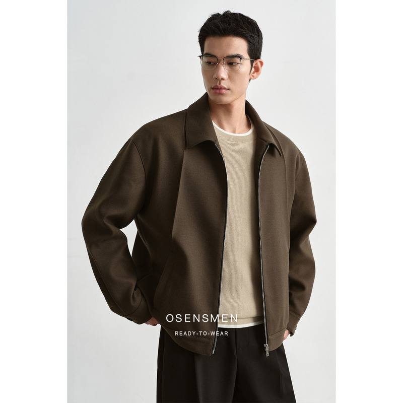 Osensmen 100% Wool Old Money Style Lapel Executive Jacket Men's Loose Short Casual Outwear Autumn and Winter Osensmen 100% Wool Old Money Style Lapel Executive Jacket Men's Loose Short Casual Outwear Autumn and Winter