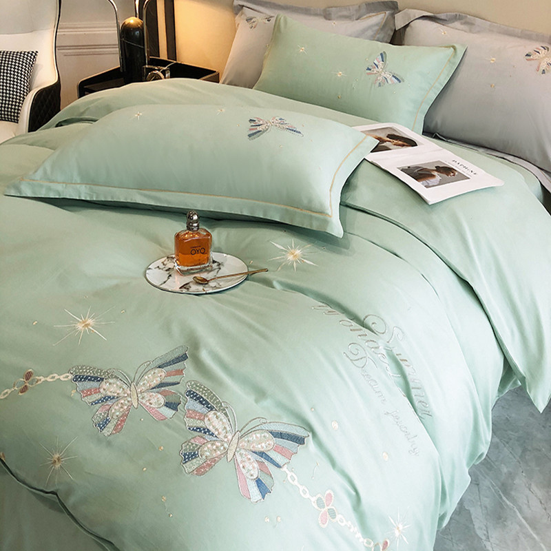 Summer pure cotton four-piece 100 cotton flagship store Nantong spring long-staple cotton light luxury gentle wind bedding 4