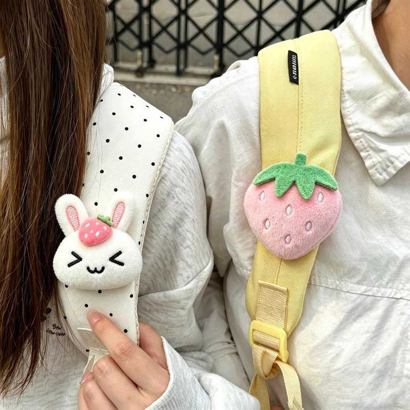 Sweet Strawberry Bunny School Bag Shoulder Strap Pendant Cute Cartoon Plush Doll Decoration Velcro Couple Best Friend