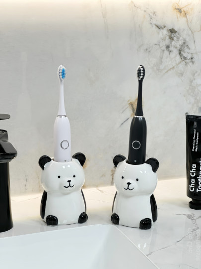 Creative Bear Toothbrush Holder Electric Toothbrush Storage Rack Bathroom Household Couple Toothbrush Organizer Ceramic Base