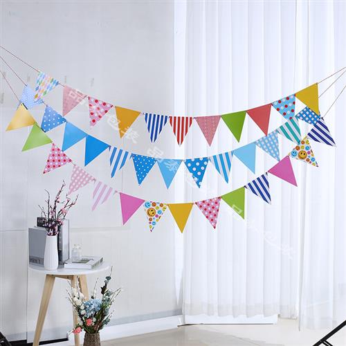 Baby Birthday Party Decoration Raqi Triangle Flag Color Flag Manufacturer Birthday Lapeanut Day Placement Banner Triangle Banner-Taobao