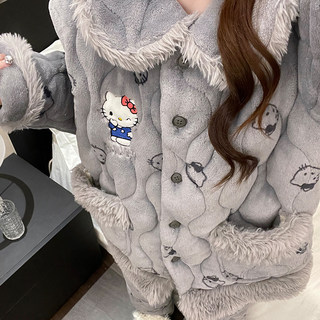 Трехслойная стеганая пижама Hello Kitty для женщин, зимняя, из кораллового флиса, на флисовой подкладке, утолщенная, милая домашняя одежда Hello Kitty