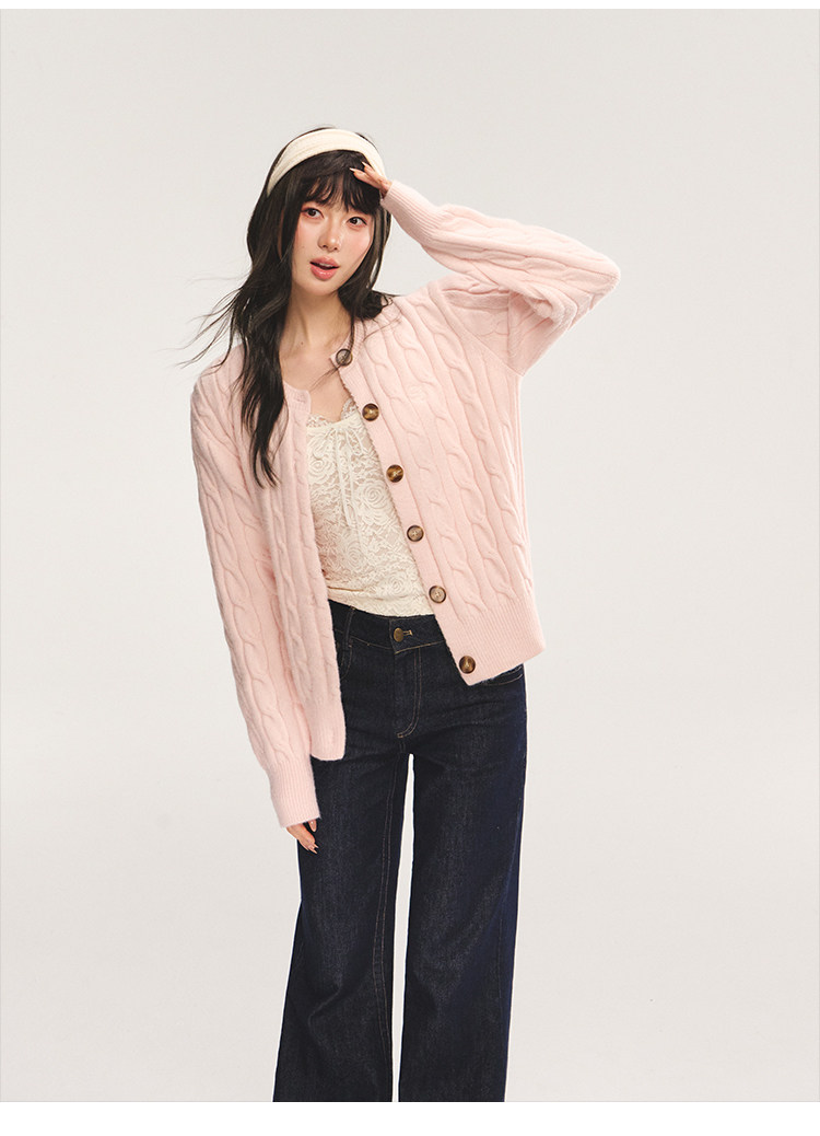 POPWEST Cable Knit Loose Cardigan