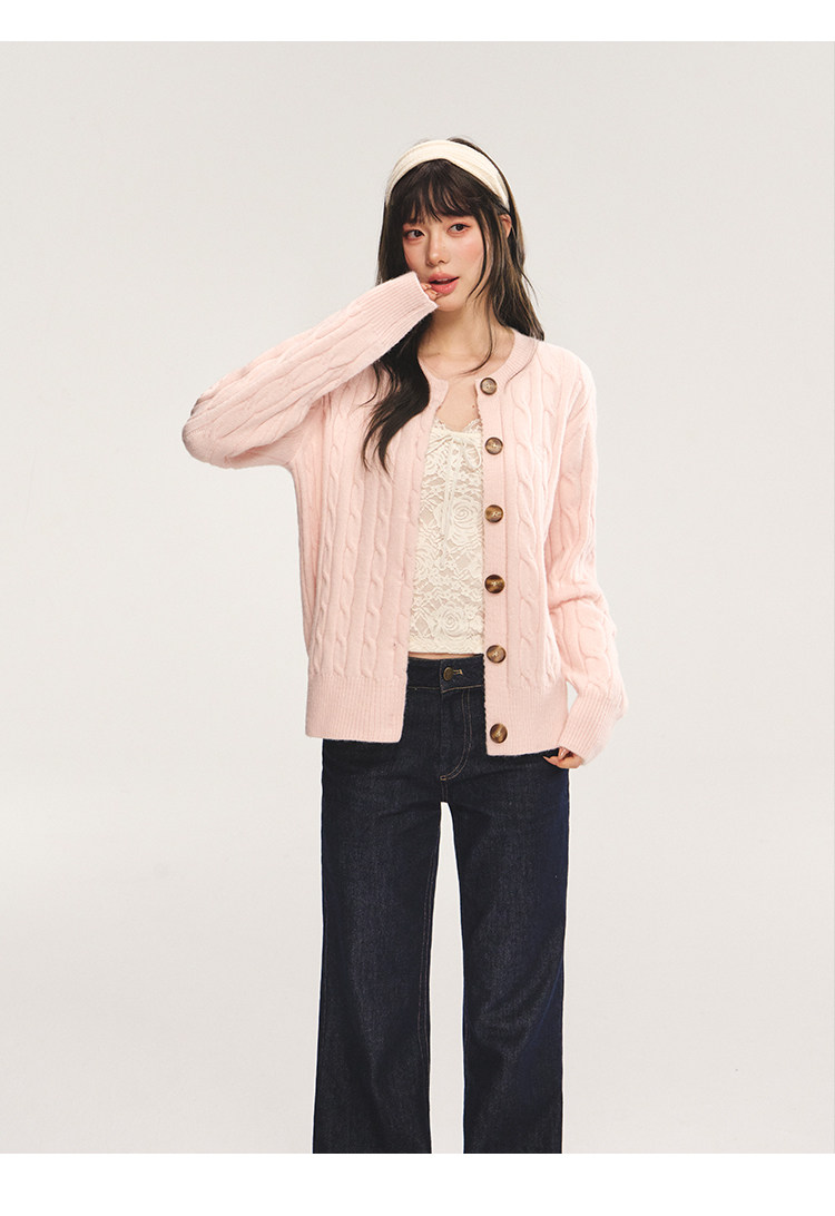 POPWEST Cable Knit Loose Cardigan