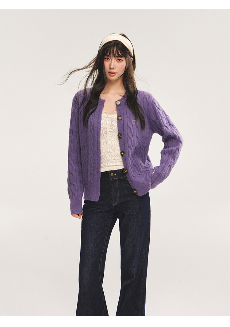 POPWEST Cable Knit Loose Cardigan