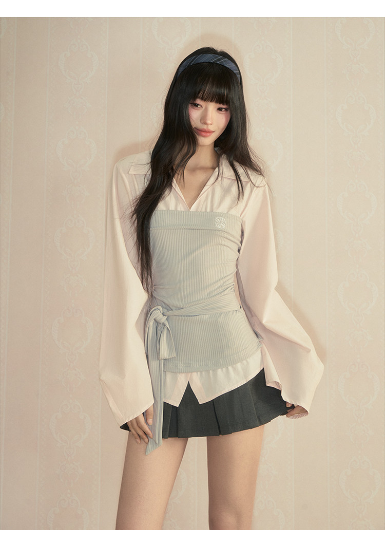 POPWEST Pink Plaid Layered-Look Wide-Leg Pants