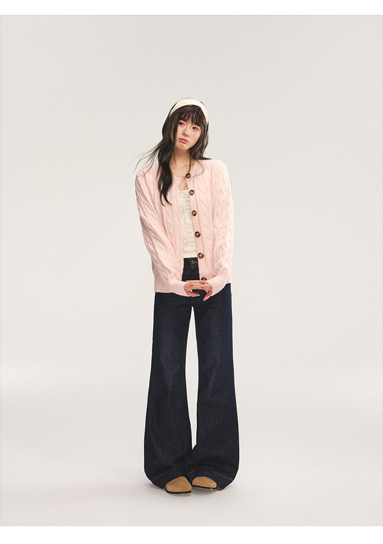 POPWEST Cable Knit Loose Cardigan