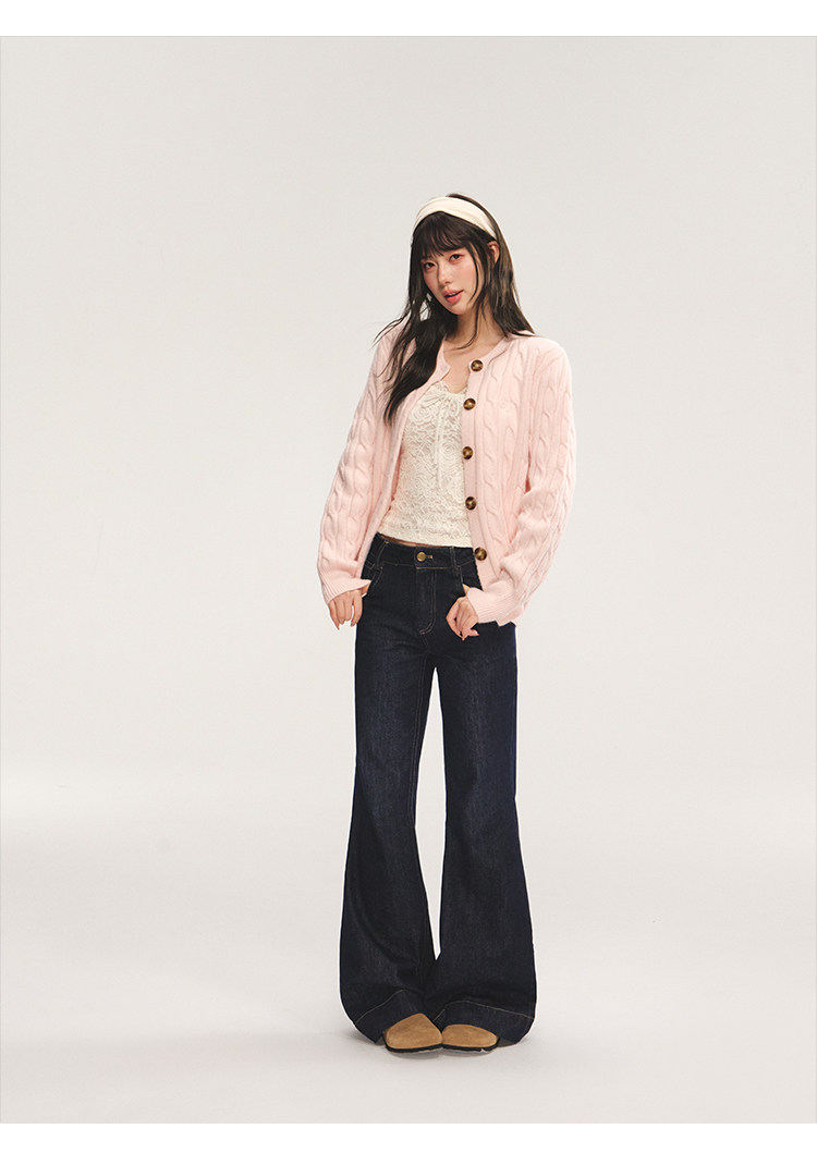 POPWEST Cable Knit Loose Cardigan
