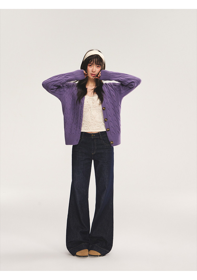 POPWEST Cable Knit Loose Cardigan