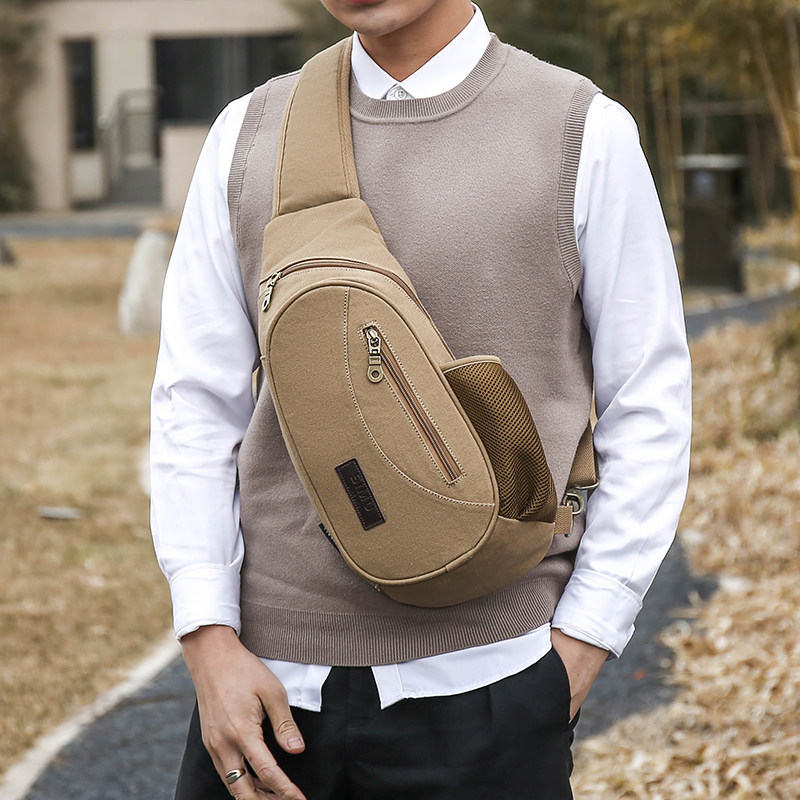 Simu's new chest bag sports one-shoulder canvas messenger fashion triangle bag men's casual water drop bag small backpack tide