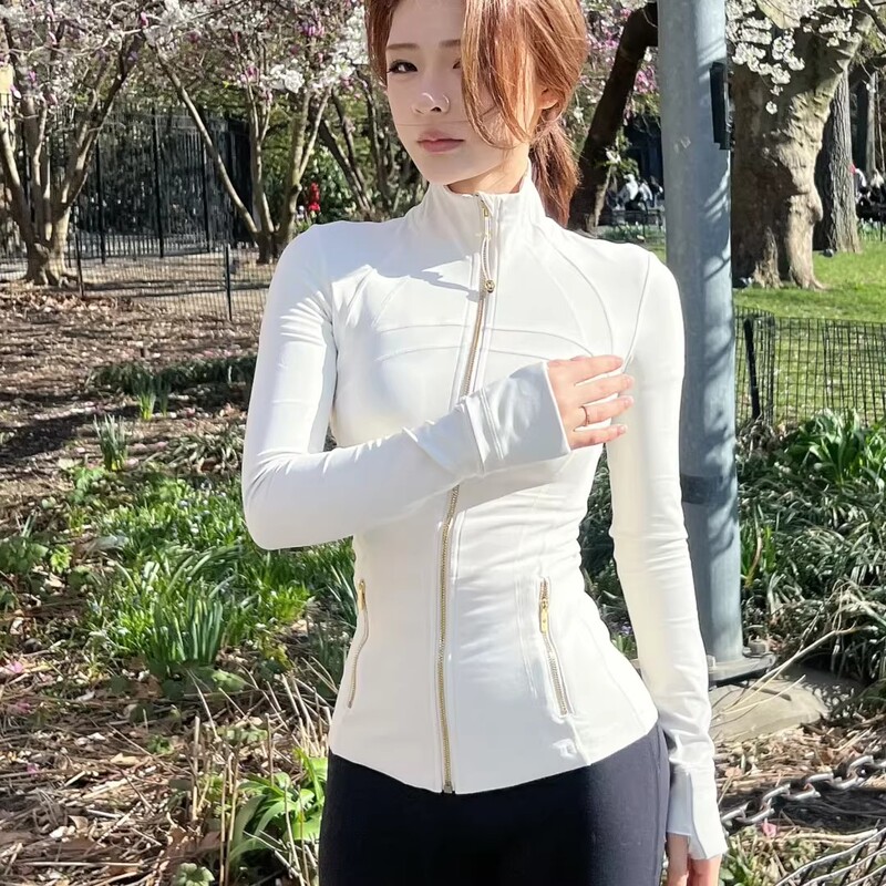 Lulu Flora Spring Yoga Wear Women's Gold Zipper Top Definina Sports Jacket Sun Protection Jacket Stand Collar Jacket