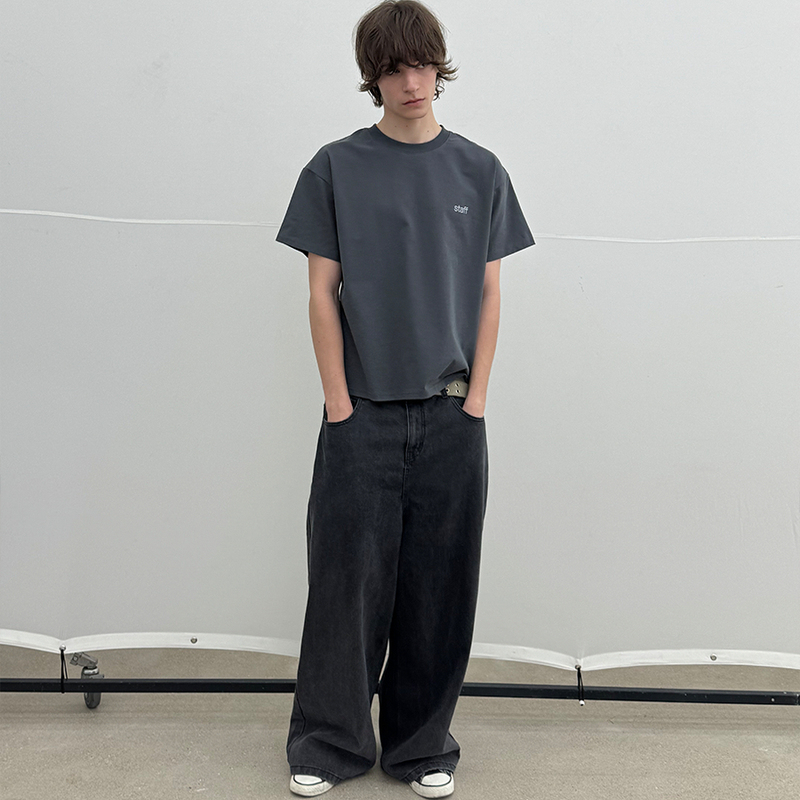 Demavie Smoky Gray Retro Loose Wide-Leg Baggy Jeans